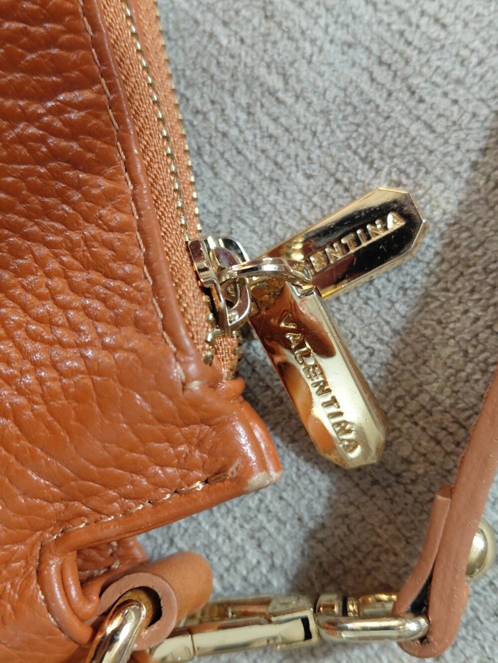 Valentina Cognac Leather Shoulder Bag with Gold Charm - Picture 9 of 10